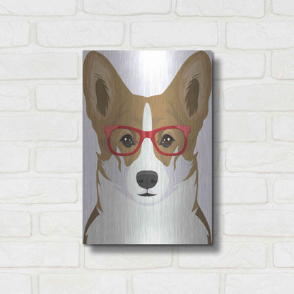 Luxe Metal Art 'Corgi Wearing Hipster Glasses 2' by Furbaby Affiliates, Metal Wall Art,12x16