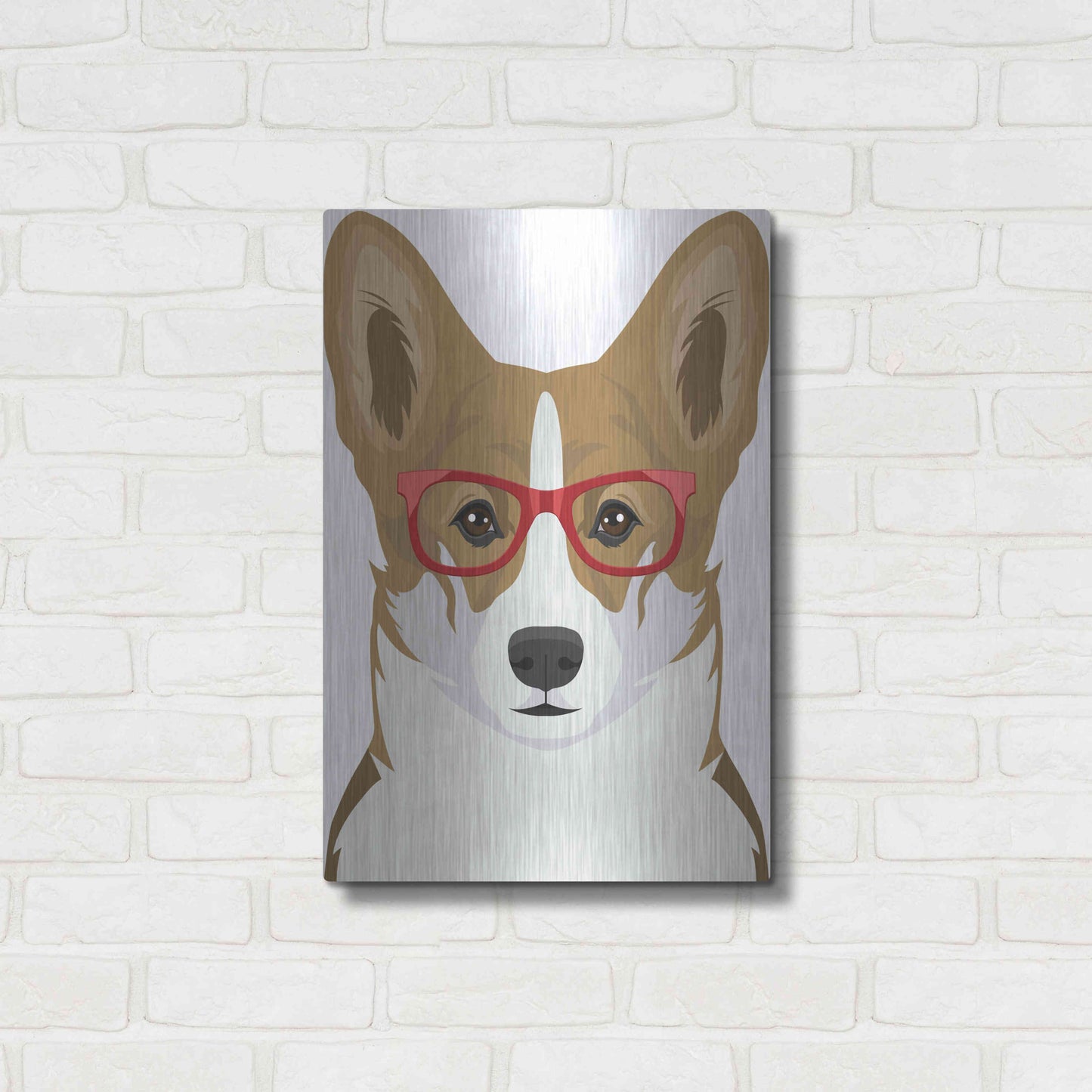 Luxe Metal Art 'Corgi Wearing Hipster Glasses 2' by Furbaby Affiliates, Metal Wall Art,16x24