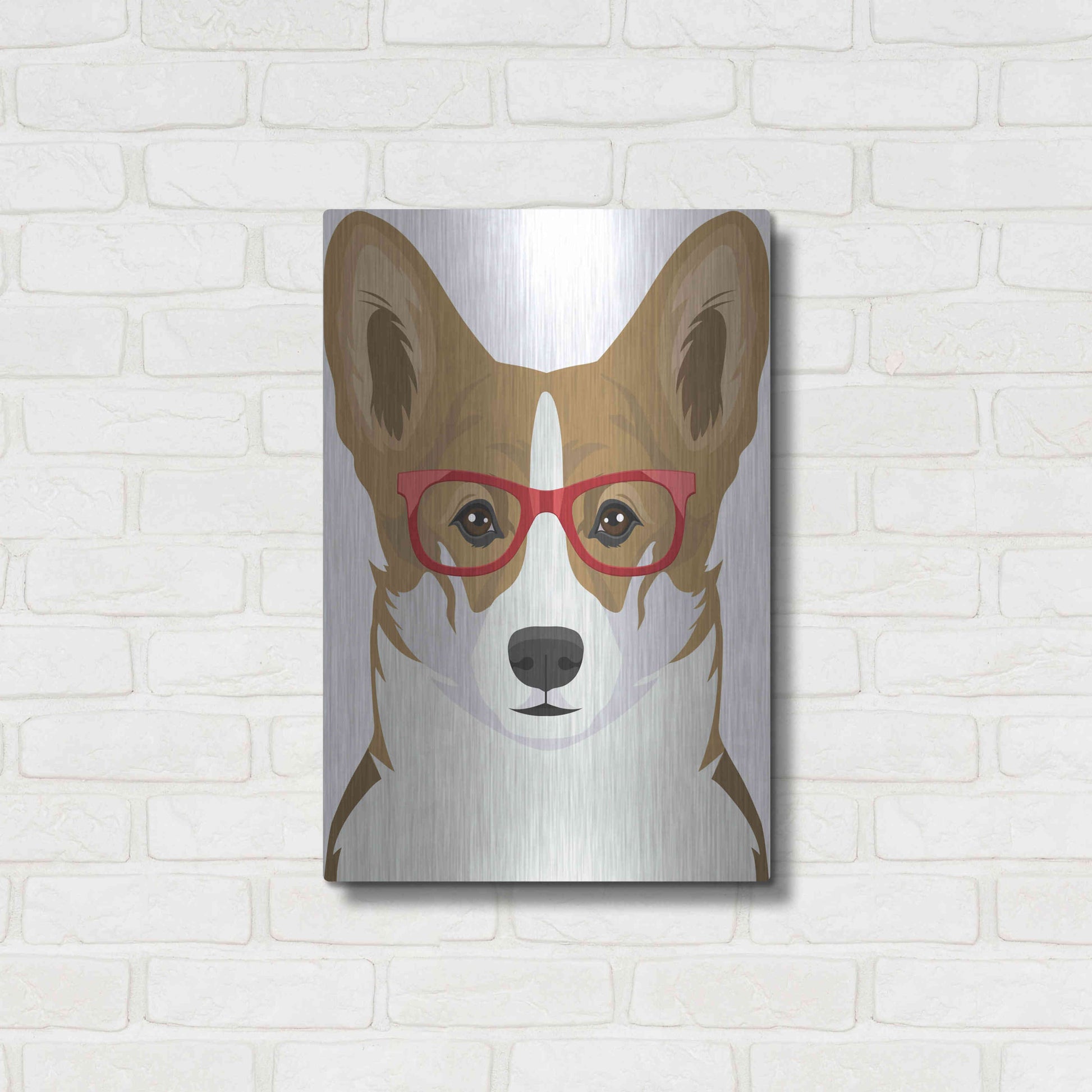 Luxe Metal Art 'Corgi Wearing Hipster Glasses 2' by Furbaby Affiliates, Metal Wall Art,16x24