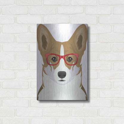 Luxe Metal Art 'Corgi Wearing Hipster Glasses 2' by Furbaby Affiliates, Metal Wall Art,16x24