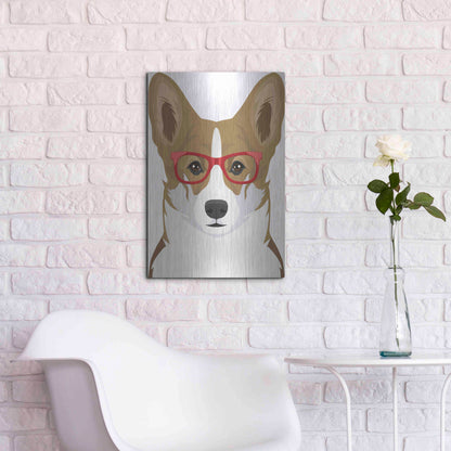 Luxe Metal Art 'Corgi Wearing Hipster Glasses 2' by Furbaby Affiliates, Metal Wall Art,16x24