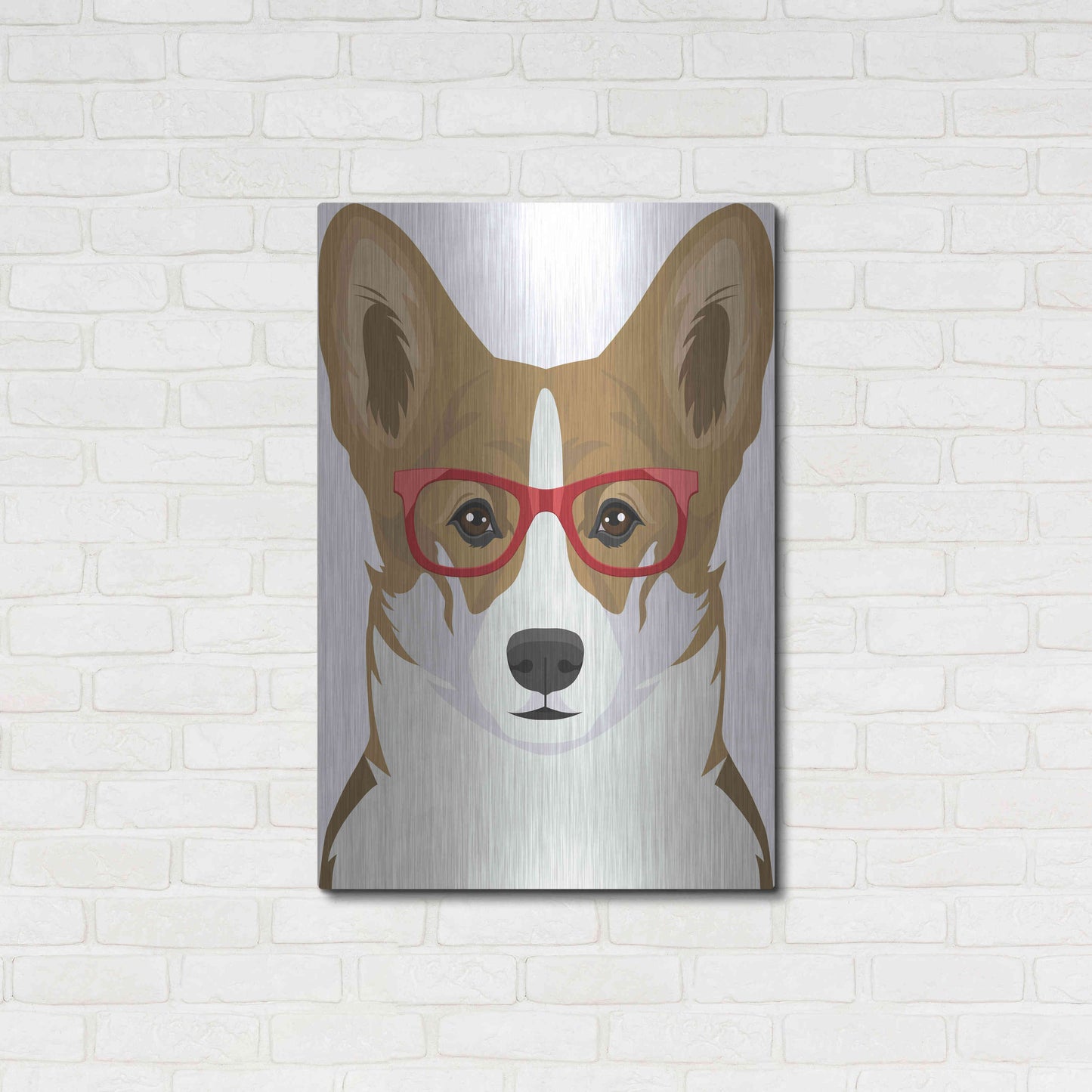 Luxe Metal Art 'Corgi Wearing Hipster Glasses 2' by Furbaby Affiliates, Metal Wall Art,24x36
