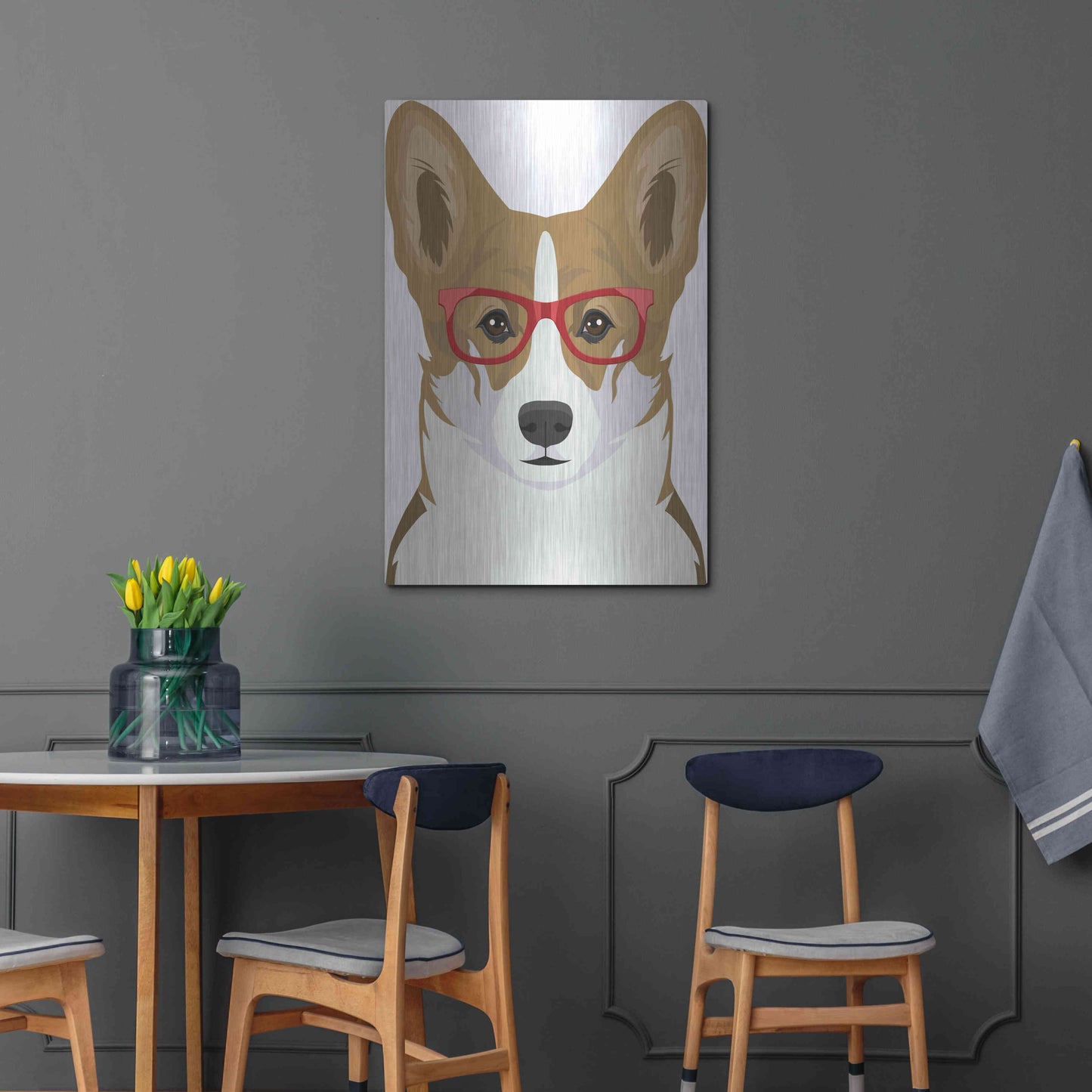Luxe Metal Art 'Corgi Wearing Hipster Glasses 2' by Furbaby Affiliates, Metal Wall Art,24x36