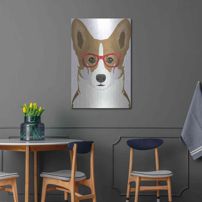 Luxe Metal Art 'Corgi Wearing Hipster Glasses 2' by Furbaby Affiliates, Metal Wall Art,24x36