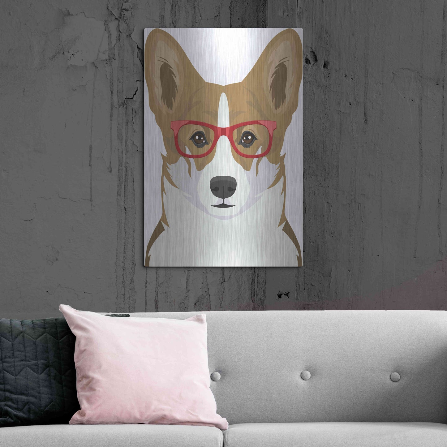 Luxe Metal Art 'Corgi Wearing Hipster Glasses 2' by Furbaby Affiliates, Metal Wall Art,24x36