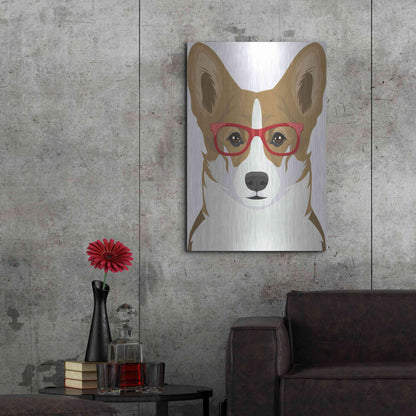 Luxe Metal Art 'Corgi Wearing Hipster Glasses 2' by Furbaby Affiliates, Metal Wall Art,24x36