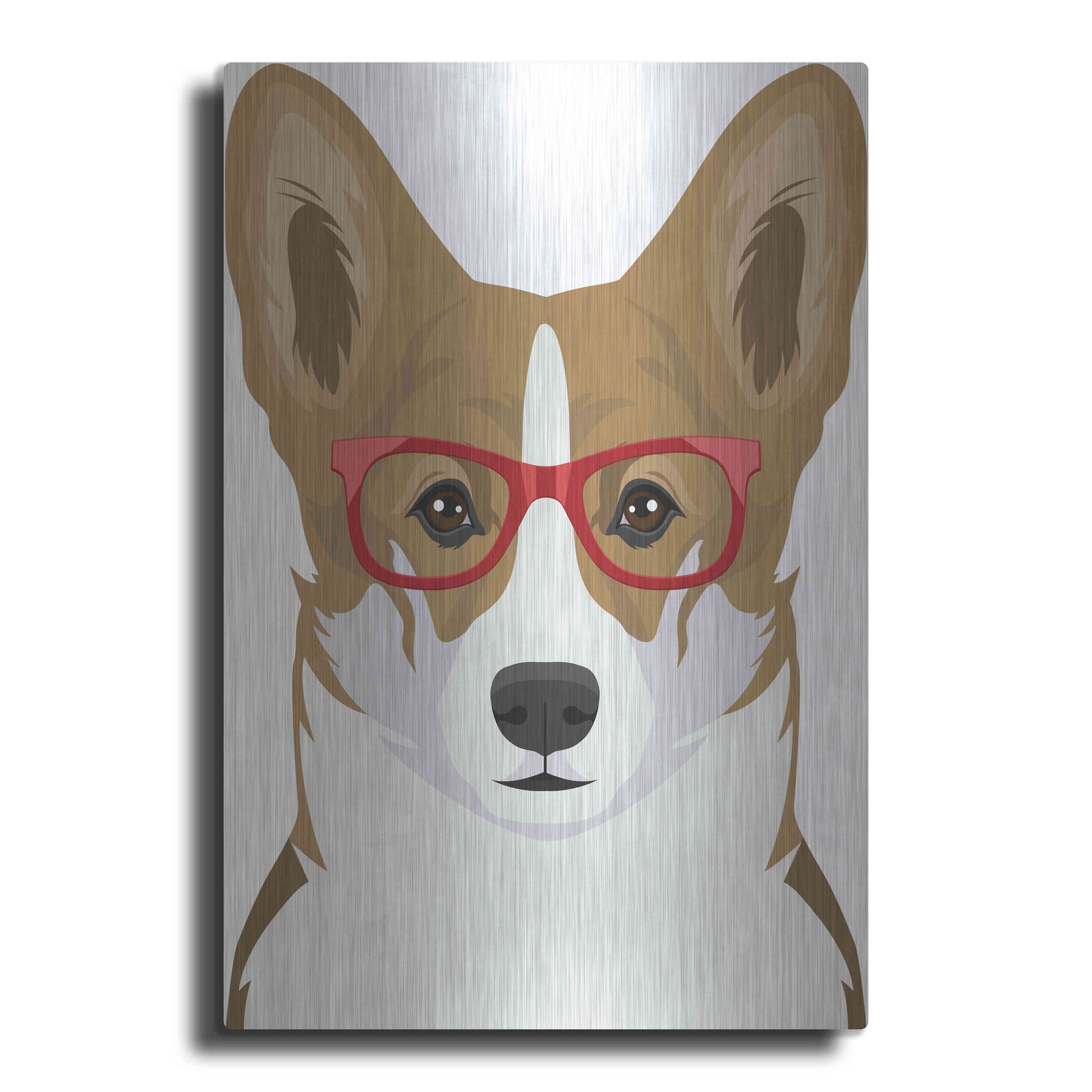 Luxe Metal Art 'Corgi Wearing Hipster Glasses 2' by Furbaby Affiliates, Metal Wall Art