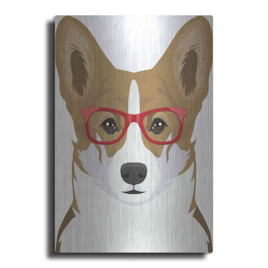 Luxe Metal Art 'Corgi Wearing Hipster Glasses 2' by Furbaby Affiliates, Metal Wall Art