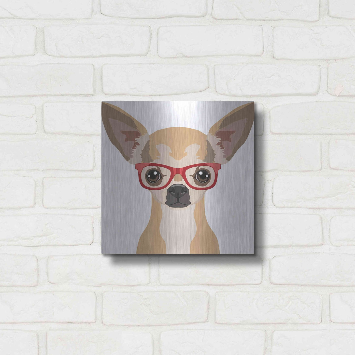 Luxe Metal Art 'Chihuahua Wearing Hipster Glasses' by Furbaby Affiliates, Metal Wall Art,12x12