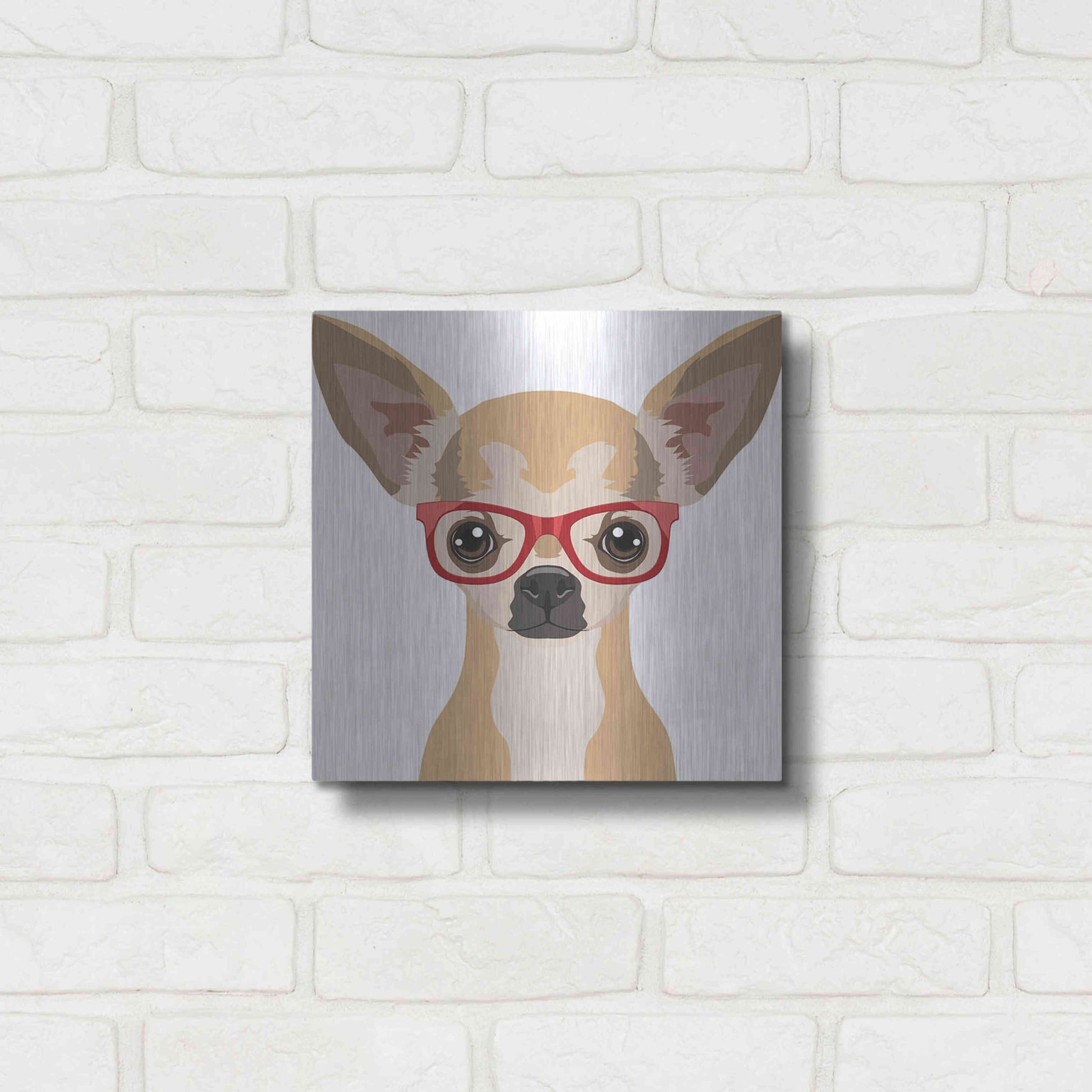 Luxe Metal Art 'Chihuahua Wearing Hipster Glasses' by Furbaby Affiliates, Metal Wall Art,12x12