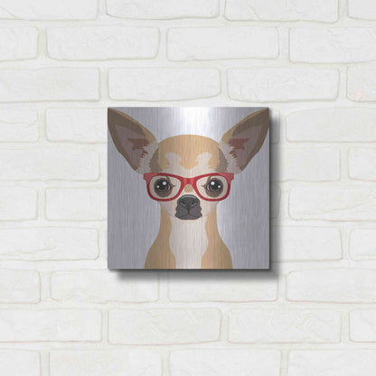 Luxe Metal Art 'Chihuahua Wearing Hipster Glasses' by Furbaby Affiliates, Metal Wall Art,12x12