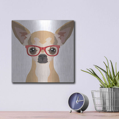 Luxe Metal Art 'Chihuahua Wearing Hipster Glasses' by Furbaby Affiliates, Metal Wall Art,12x12