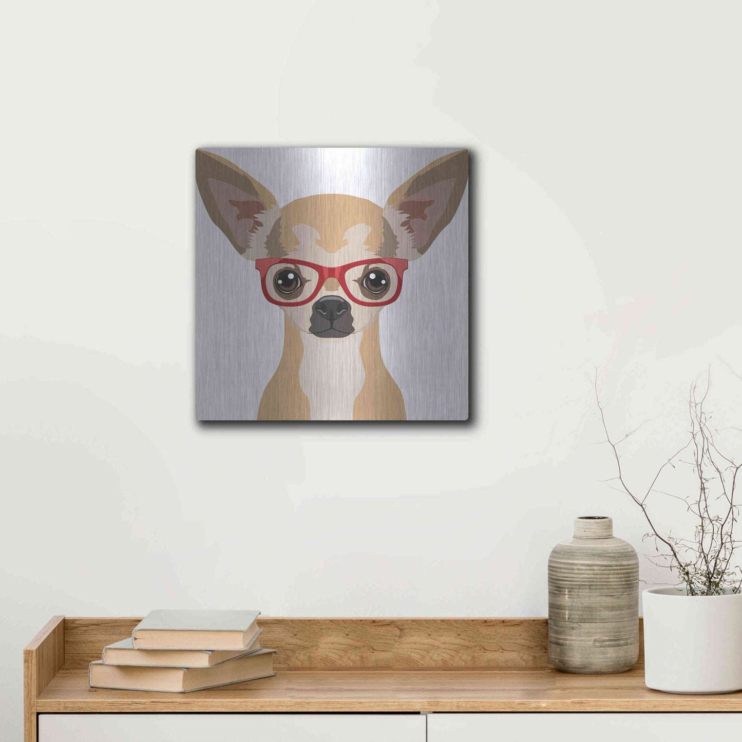 Luxe Metal Art 'Chihuahua Wearing Hipster Glasses' by Furbaby Affiliates, Metal Wall Art,12x12