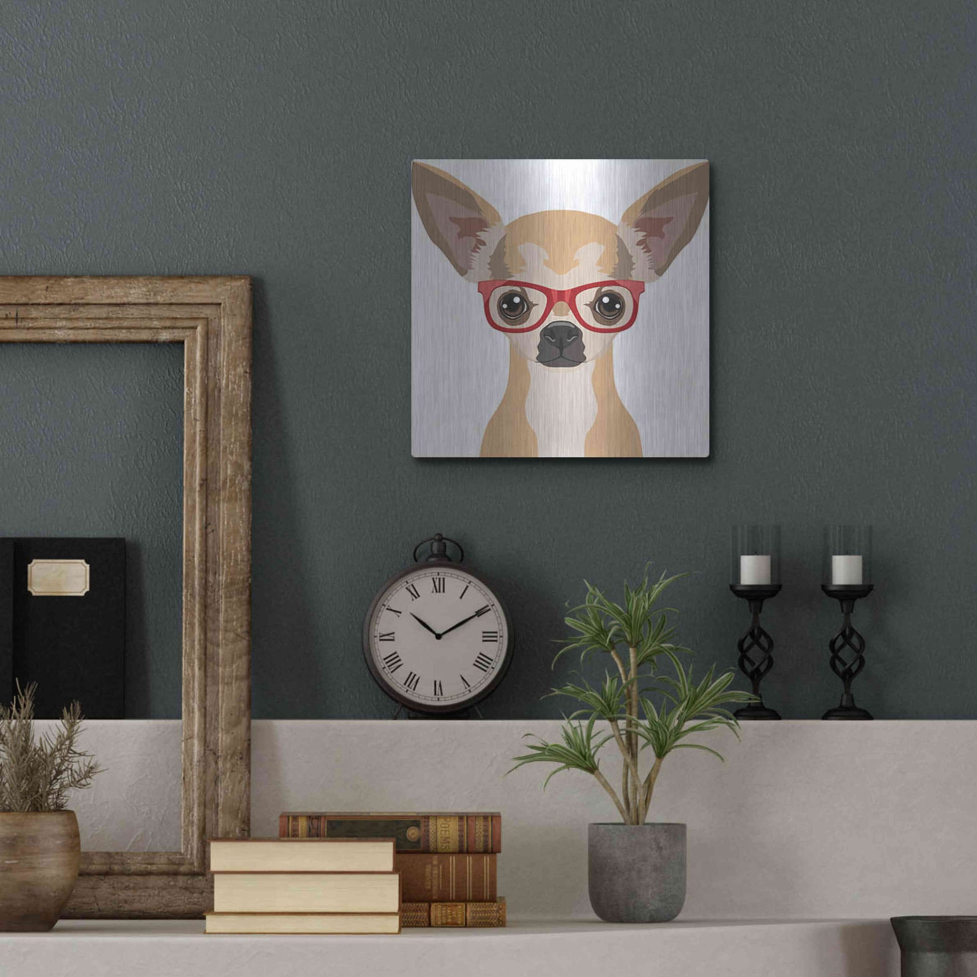 Luxe Metal Art 'Chihuahua Wearing Hipster Glasses' by Furbaby Affiliates, Metal Wall Art,12x12