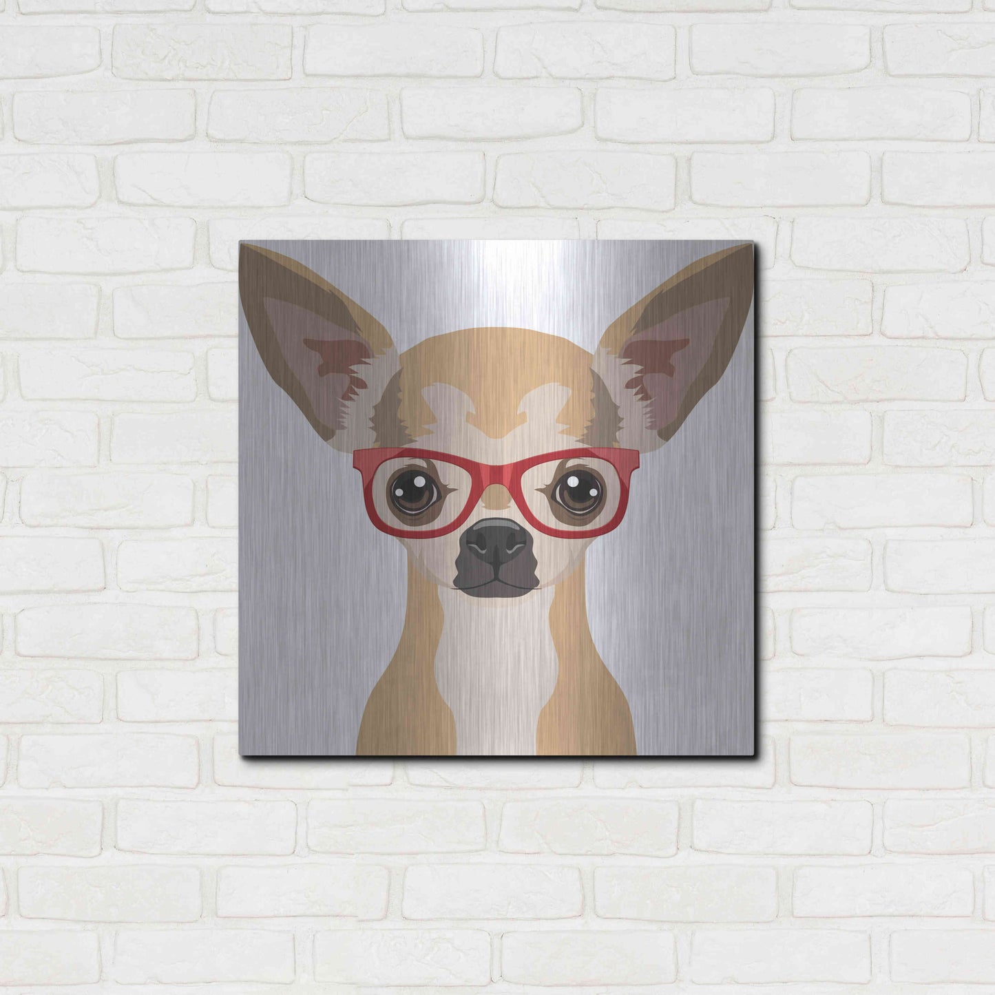Luxe Metal Art 'Chihuahua Wearing Hipster Glasses' by Furbaby Affiliates, Metal Wall Art,24x24