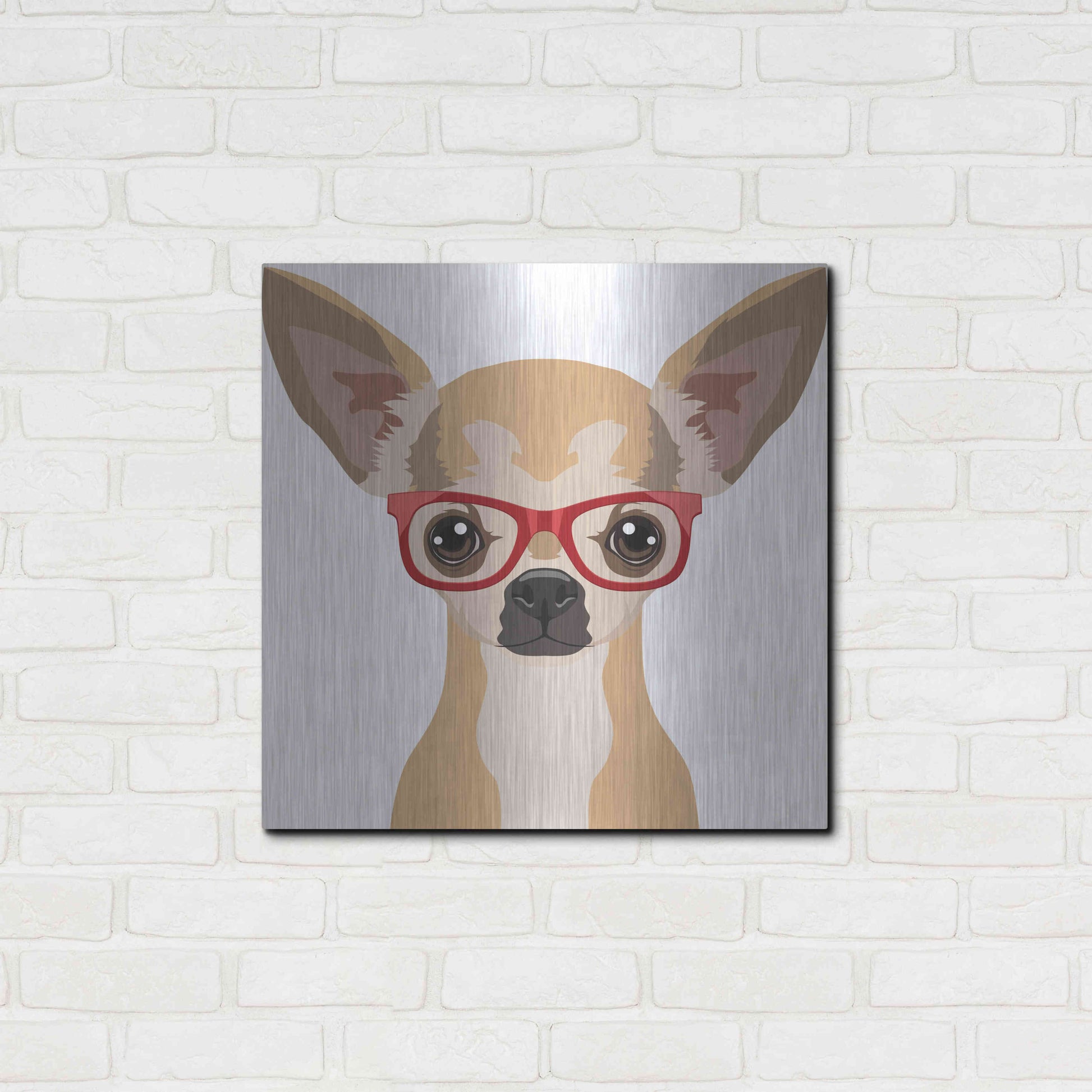 Luxe Metal Art 'Chihuahua Wearing Hipster Glasses' by Furbaby Affiliates, Metal Wall Art,24x24