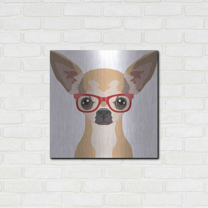 Luxe Metal Art 'Chihuahua Wearing Hipster Glasses' by Furbaby Affiliates, Metal Wall Art,24x24