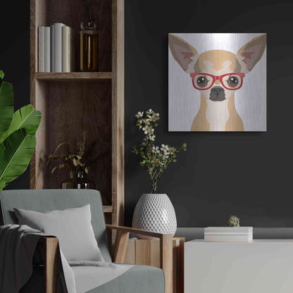 Luxe Metal Art 'Chihuahua Wearing Hipster Glasses' by Furbaby Affiliates, Metal Wall Art,24x24