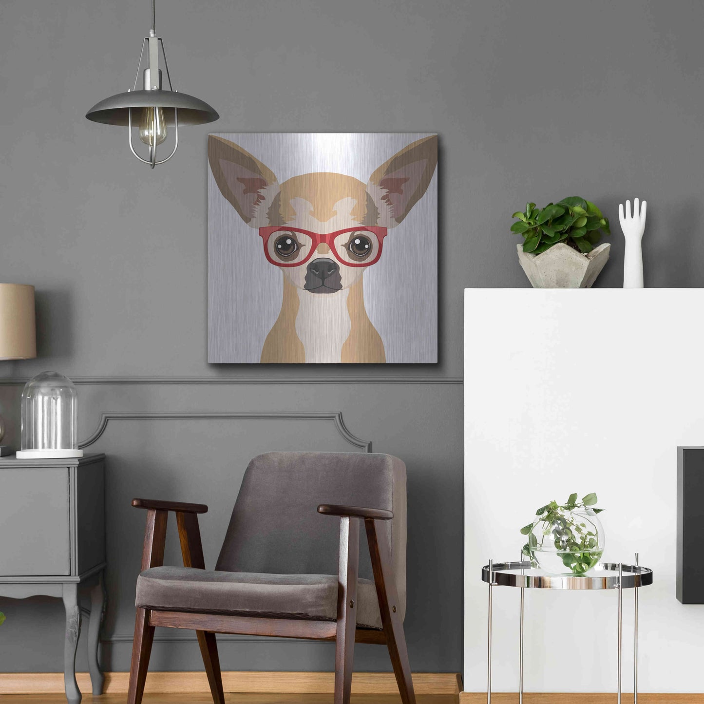 Luxe Metal Art 'Chihuahua Wearing Hipster Glasses' by Furbaby Affiliates, Metal Wall Art,24x24