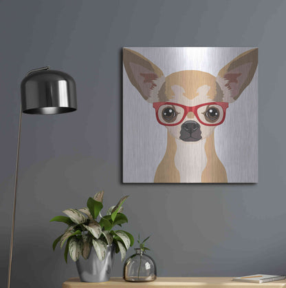 Luxe Metal Art 'Chihuahua Wearing Hipster Glasses' by Furbaby Affiliates, Metal Wall Art,24x24