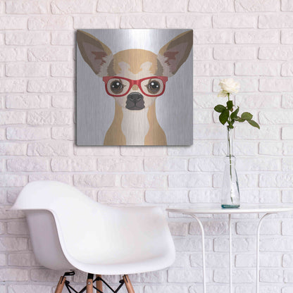Luxe Metal Art 'Chihuahua Wearing Hipster Glasses' by Furbaby Affiliates, Metal Wall Art,24x24