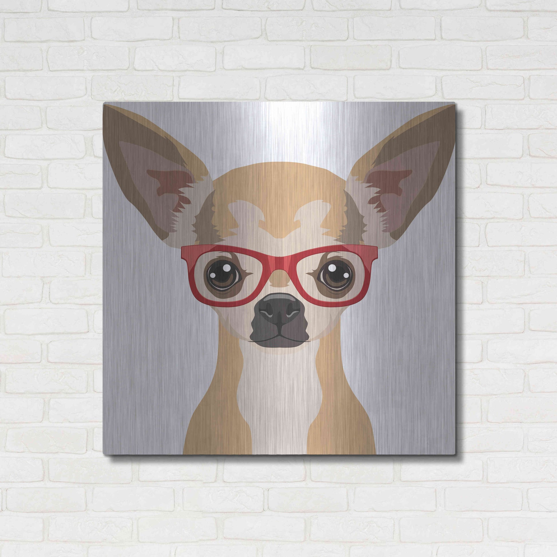 Luxe Metal Art 'Chihuahua Wearing Hipster Glasses' by Furbaby Affiliates, Metal Wall Art,36x36