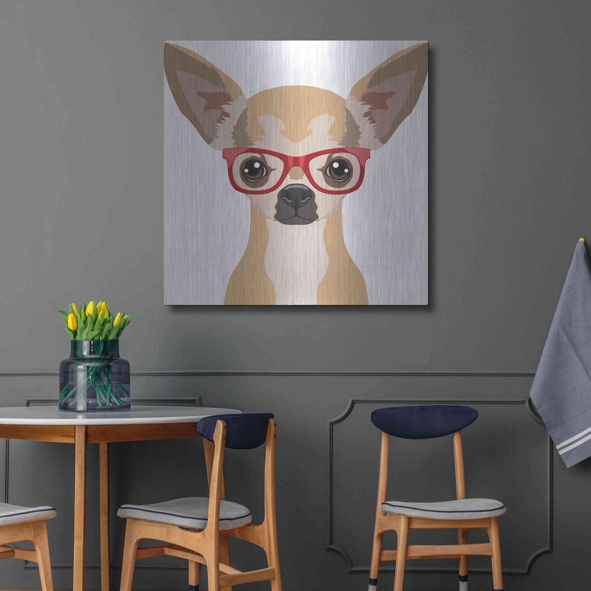 Luxe Metal Art 'Chihuahua Wearing Hipster Glasses' by Furbaby Affiliates, Metal Wall Art,36x36