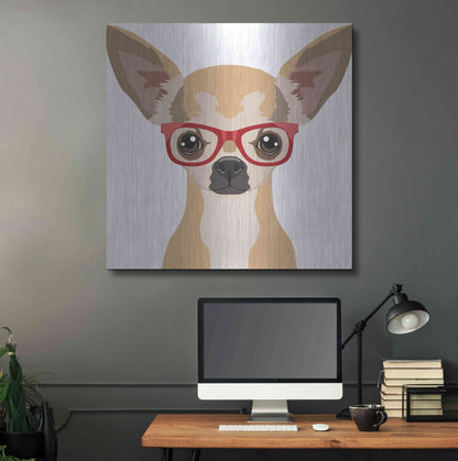 Luxe Metal Art 'Chihuahua Wearing Hipster Glasses' by Furbaby Affiliates, Metal Wall Art,36x36