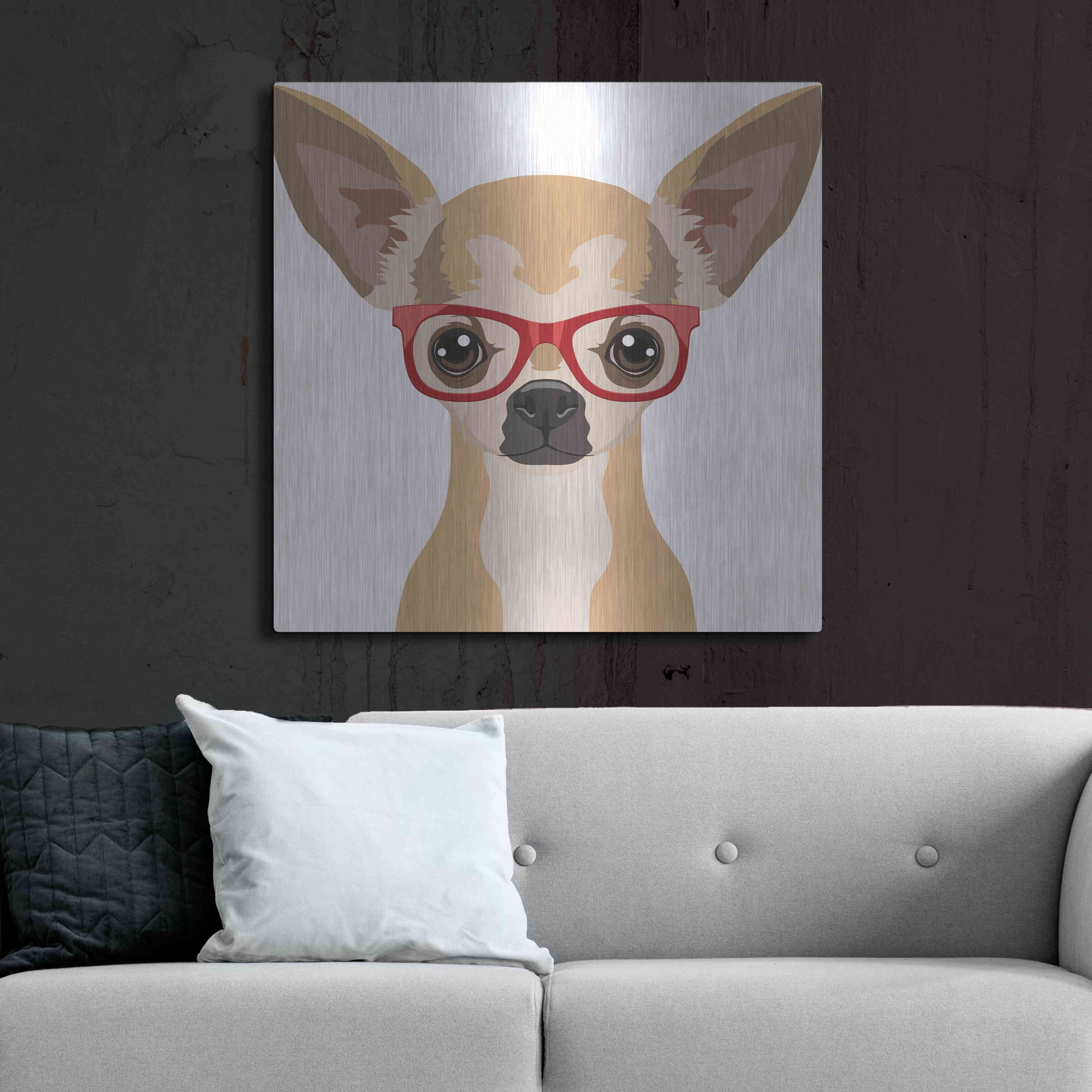 Luxe Metal Art 'Chihuahua Wearing Hipster Glasses' by Furbaby Affiliates, Metal Wall Art,36x36