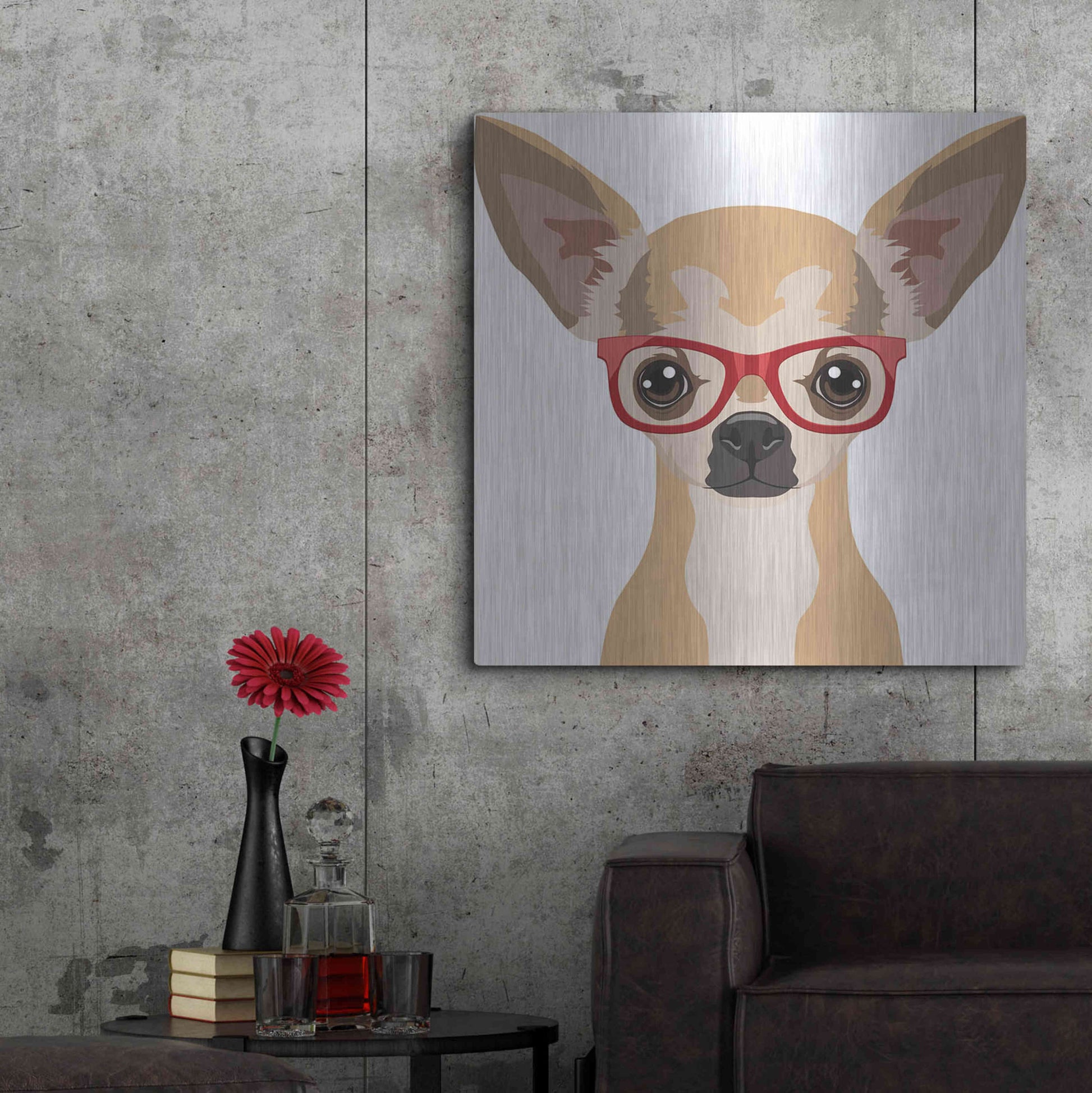 Luxe Metal Art 'Chihuahua Wearing Hipster Glasses' by Furbaby Affiliates, Metal Wall Art,36x36