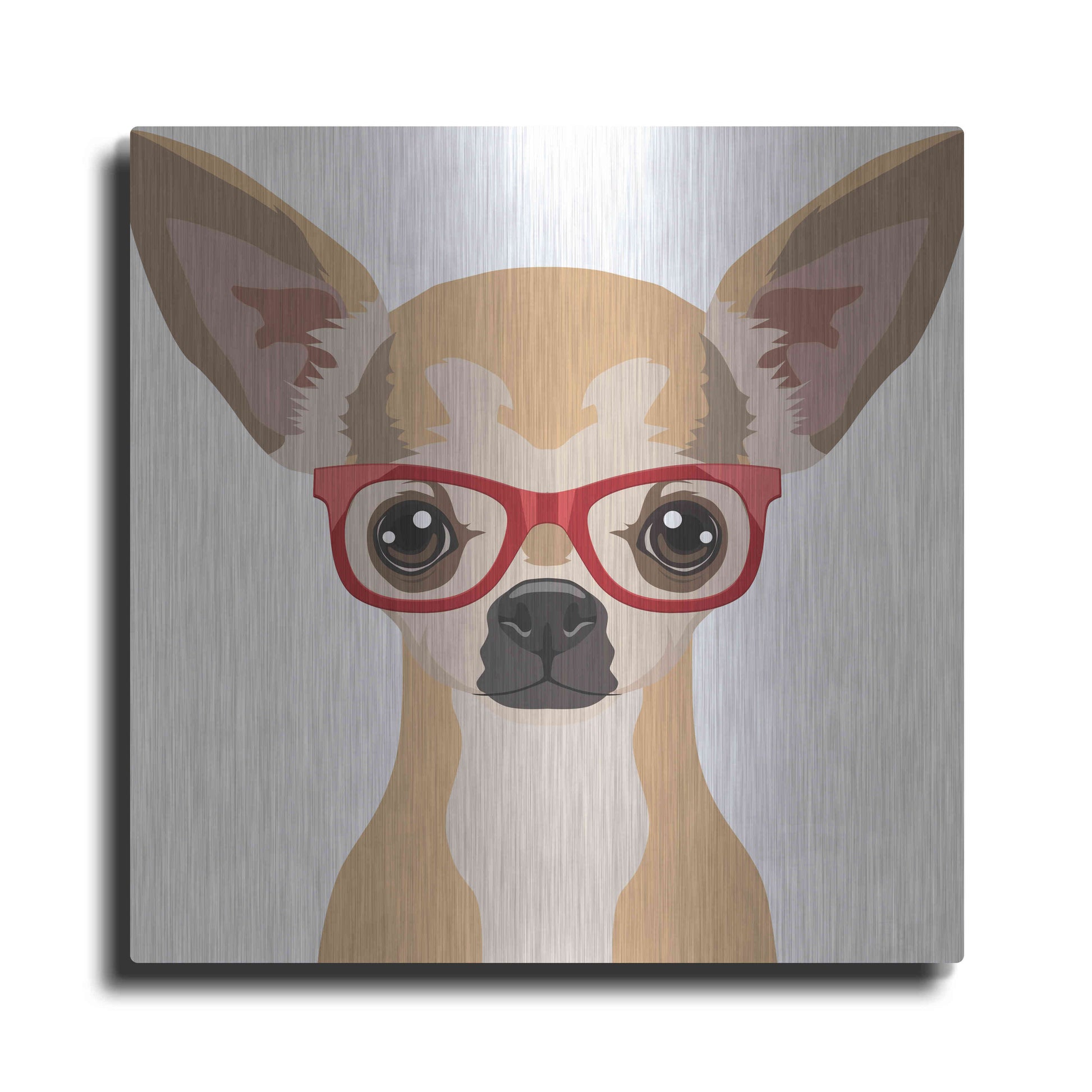 Luxe Metal Art 'Chihuahua Wearing Hipster Glasses' by Furbaby Affiliates, Metal Wall Art