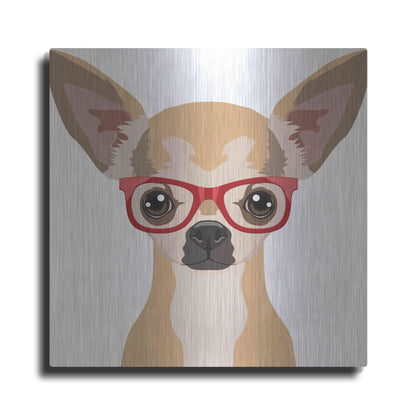 Luxe Metal Art 'Chihuahua Wearing Hipster Glasses' by Furbaby Affiliates, Metal Wall Art
