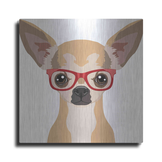 Luxe Metal Art 'Chihuahua Wearing Hipster Glasses' by Furbaby Affiliates, Metal Wall Art