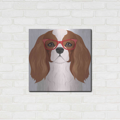 Luxe Metal Art 'Cavalier King Charles Spaniel Wearing Hipster Glasses' by Furbaby Affiliates, Metal Wall Art,24x24