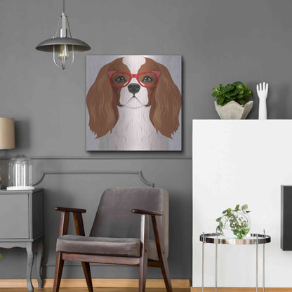 Luxe Metal Art 'Cavalier King Charles Spaniel Wearing Hipster Glasses' by Furbaby Affiliates, Metal Wall Art,24x24