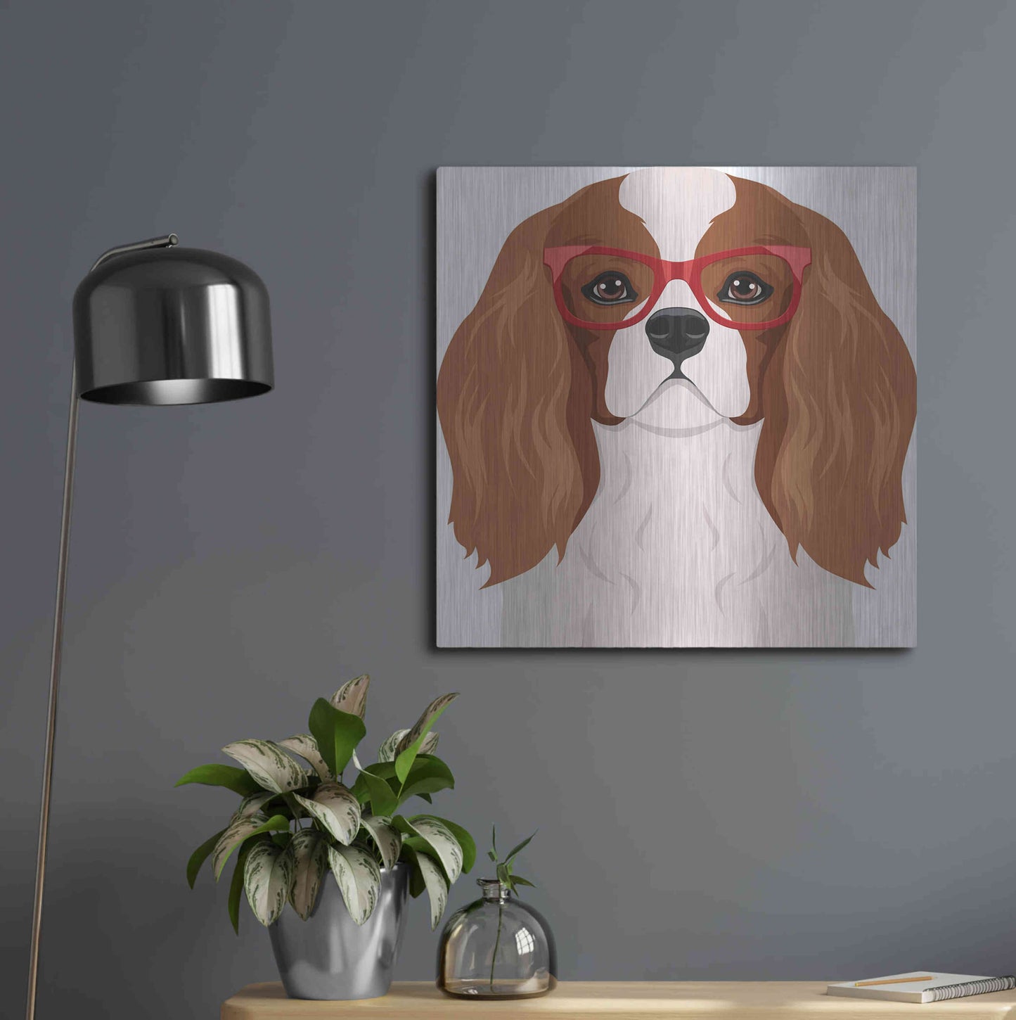 Luxe Metal Art 'Cavalier King Charles Spaniel Wearing Hipster Glasses' by Furbaby Affiliates, Metal Wall Art,24x24
