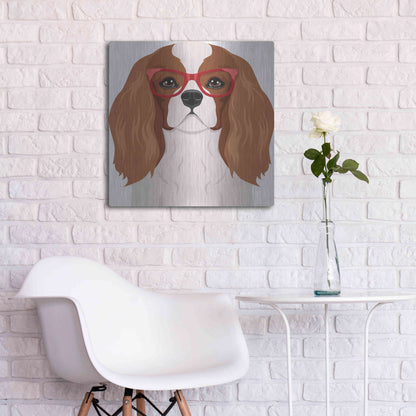 Luxe Metal Art 'Cavalier King Charles Spaniel Wearing Hipster Glasses' by Furbaby Affiliates, Metal Wall Art,24x24