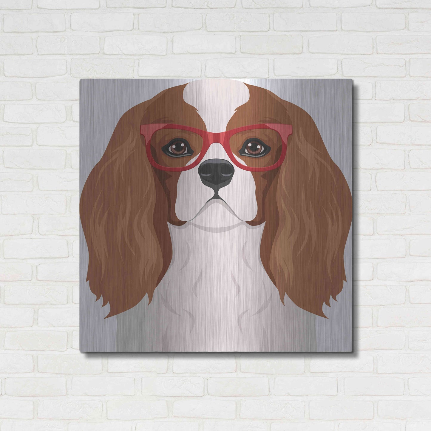 Luxe Metal Art 'Cavalier King Charles Spaniel Wearing Hipster Glasses' by Furbaby Affiliates, Metal Wall Art,36x36
