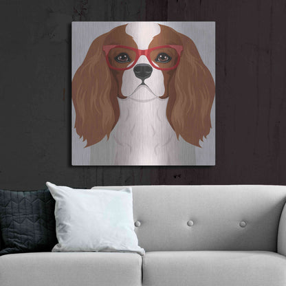 Luxe Metal Art 'Cavalier King Charles Spaniel Wearing Hipster Glasses' by Furbaby Affiliates, Metal Wall Art,36x36
