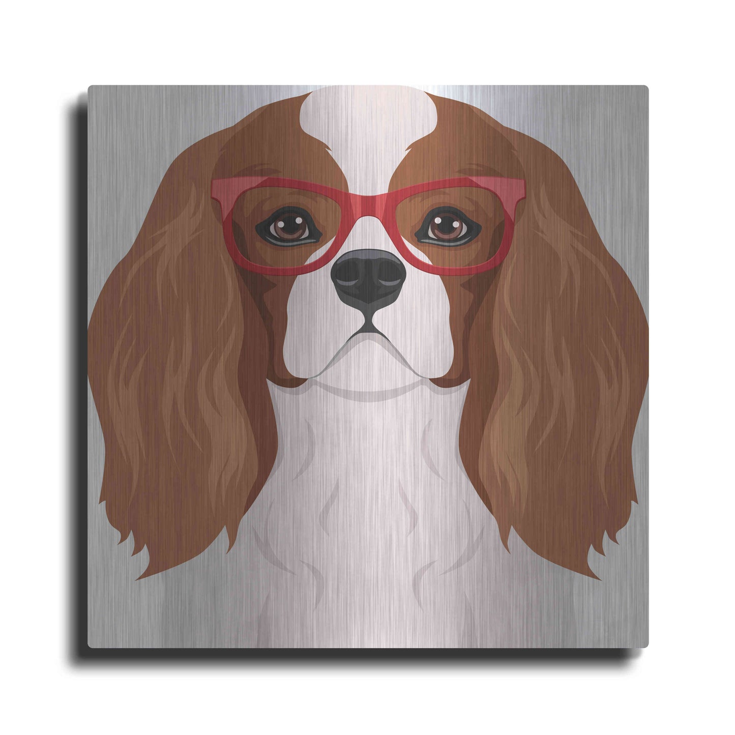 Luxe Metal Art 'Cavalier King Charles Spaniel Wearing Hipster Glasses' by Furbaby Affiliates, Metal Wall Art