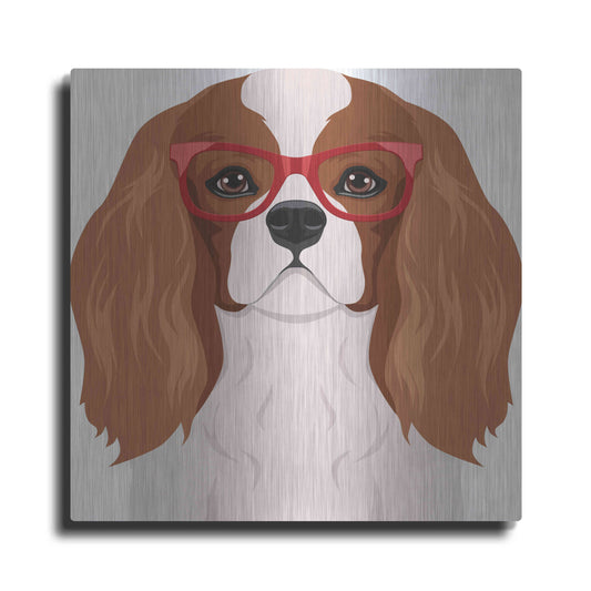 Luxe Metal Art 'Cavalier King Charles Spaniel Wearing Hipster Glasses' by Furbaby Affiliates, Metal Wall Art