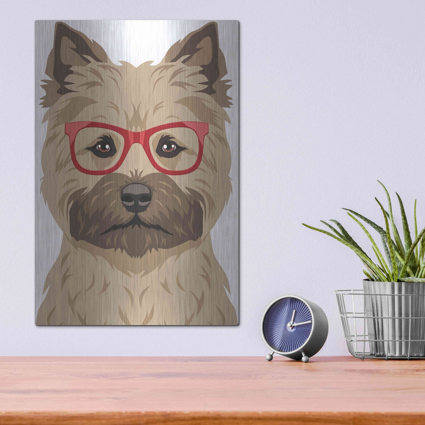 Luxe Metal Art 'Cairn Terrier Wearing Hipster Glasses' by Furbaby Affiliates, Metal Wall Art,12x16