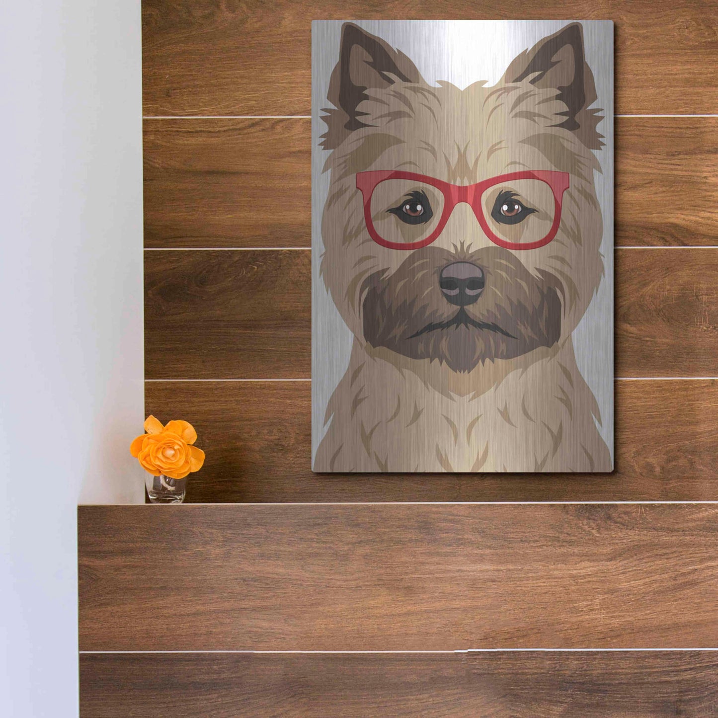 Luxe Metal Art 'Cairn Terrier Wearing Hipster Glasses' by Furbaby Affiliates, Metal Wall Art,12x16