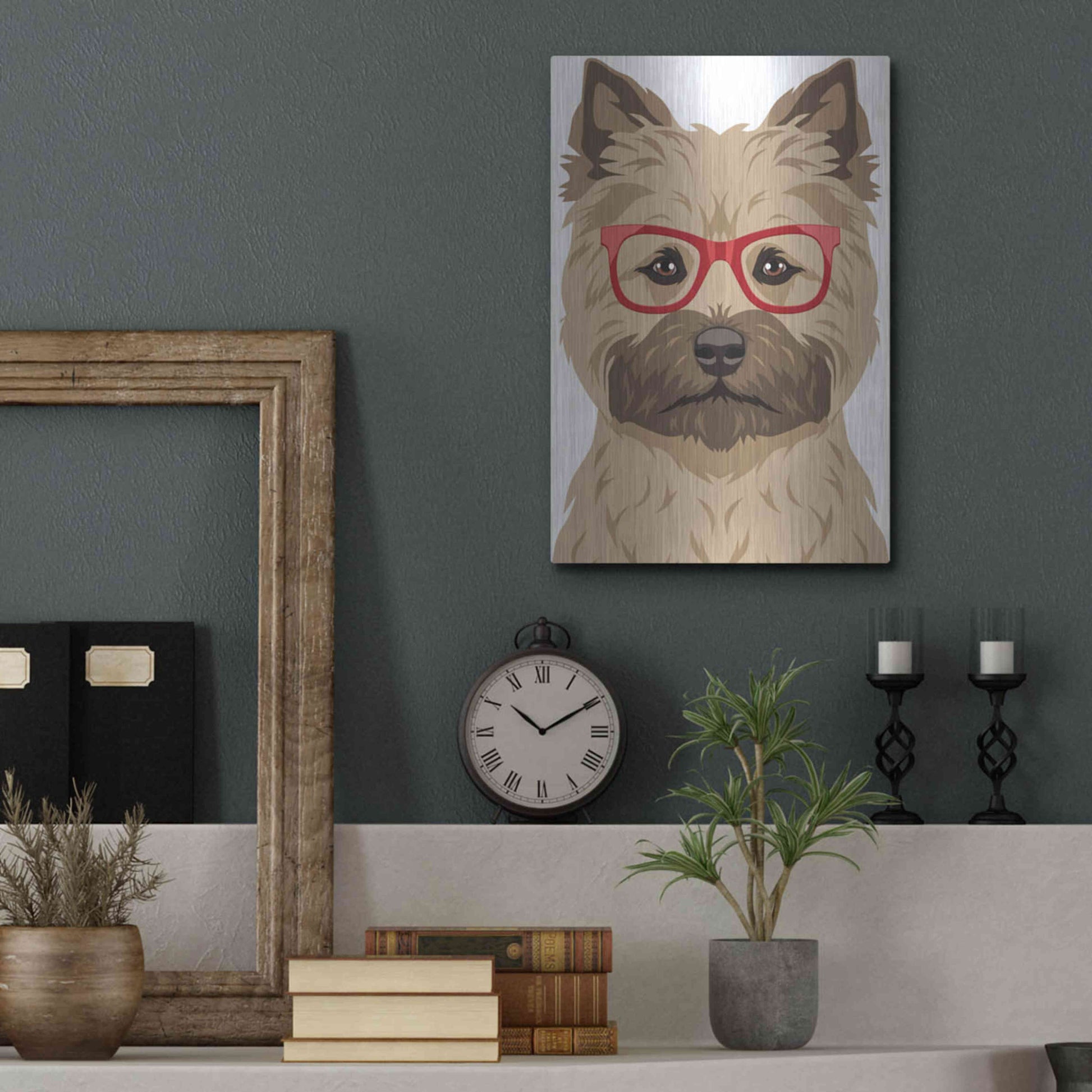 Luxe Metal Art 'Cairn Terrier Wearing Hipster Glasses' by Furbaby Affiliates, Metal Wall Art,12x16