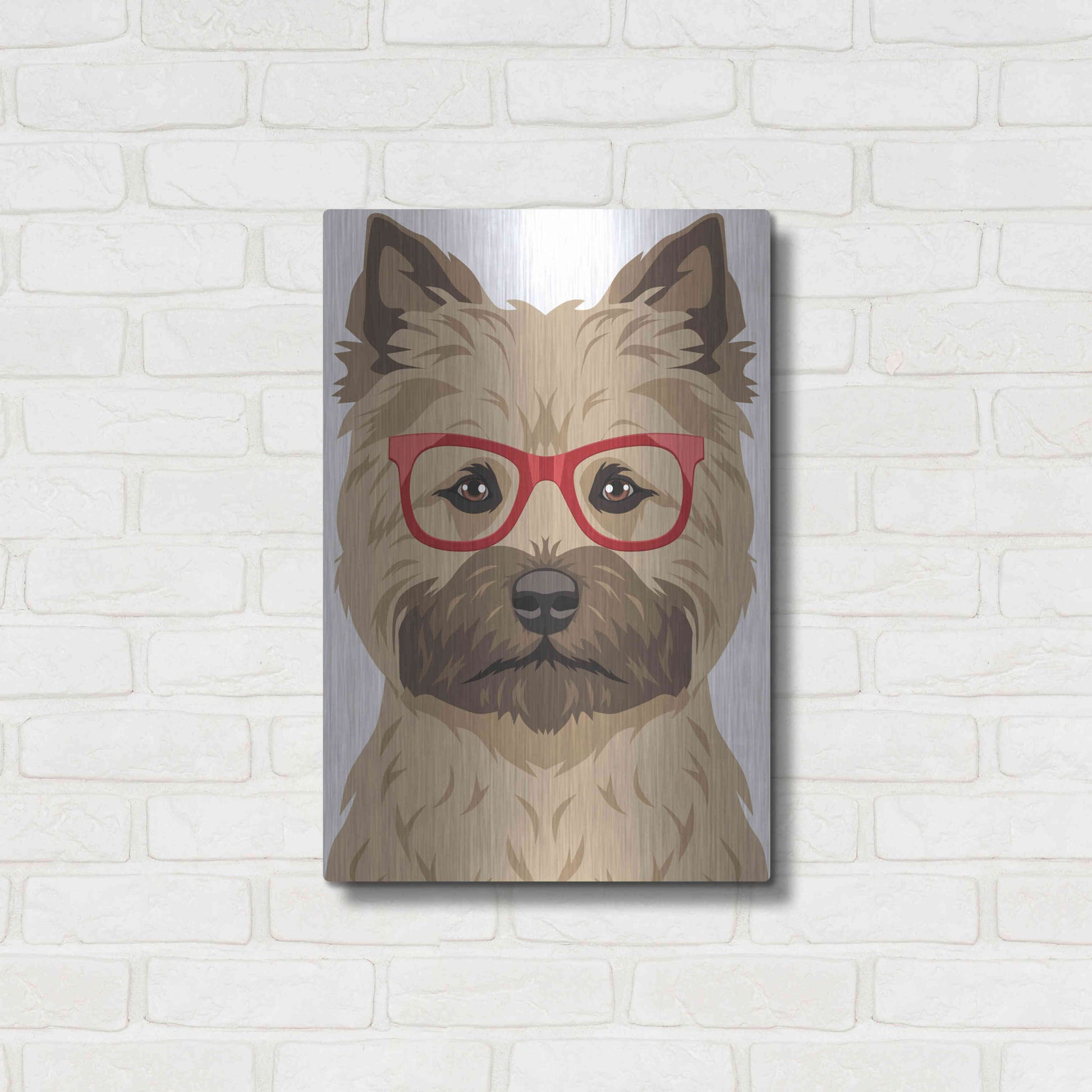 Luxe Metal Art 'Cairn Terrier Wearing Hipster Glasses' by Furbaby Affiliates, Metal Wall Art,16x24