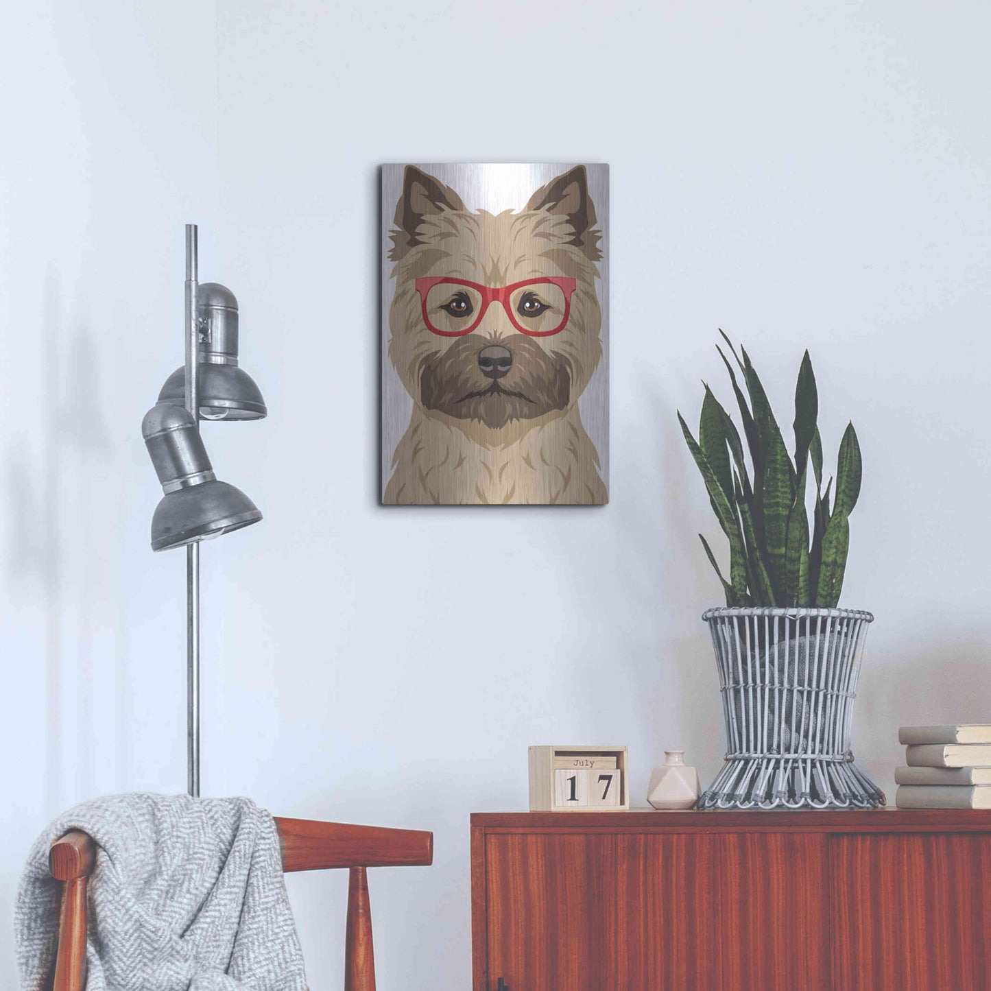 Luxe Metal Art 'Cairn Terrier Wearing Hipster Glasses' by Furbaby Affiliates, Metal Wall Art,16x24
