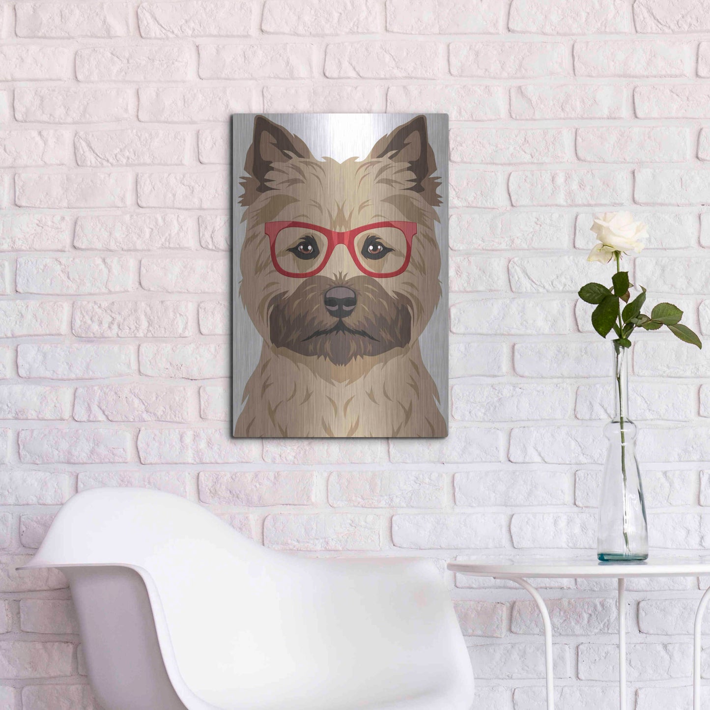 Luxe Metal Art 'Cairn Terrier Wearing Hipster Glasses' by Furbaby Affiliates, Metal Wall Art,16x24