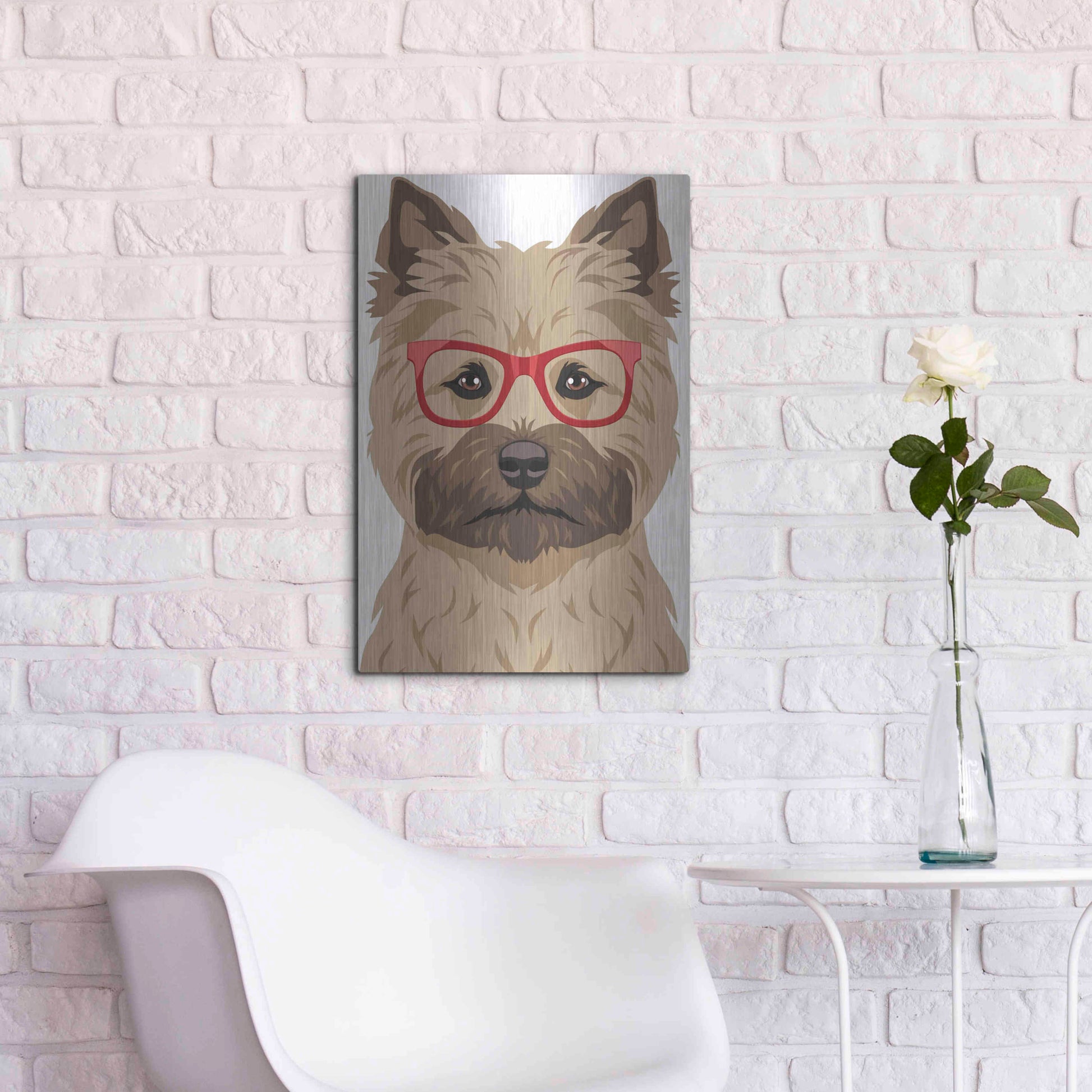 Luxe Metal Art 'Cairn Terrier Wearing Hipster Glasses' by Furbaby Affiliates, Metal Wall Art,16x24