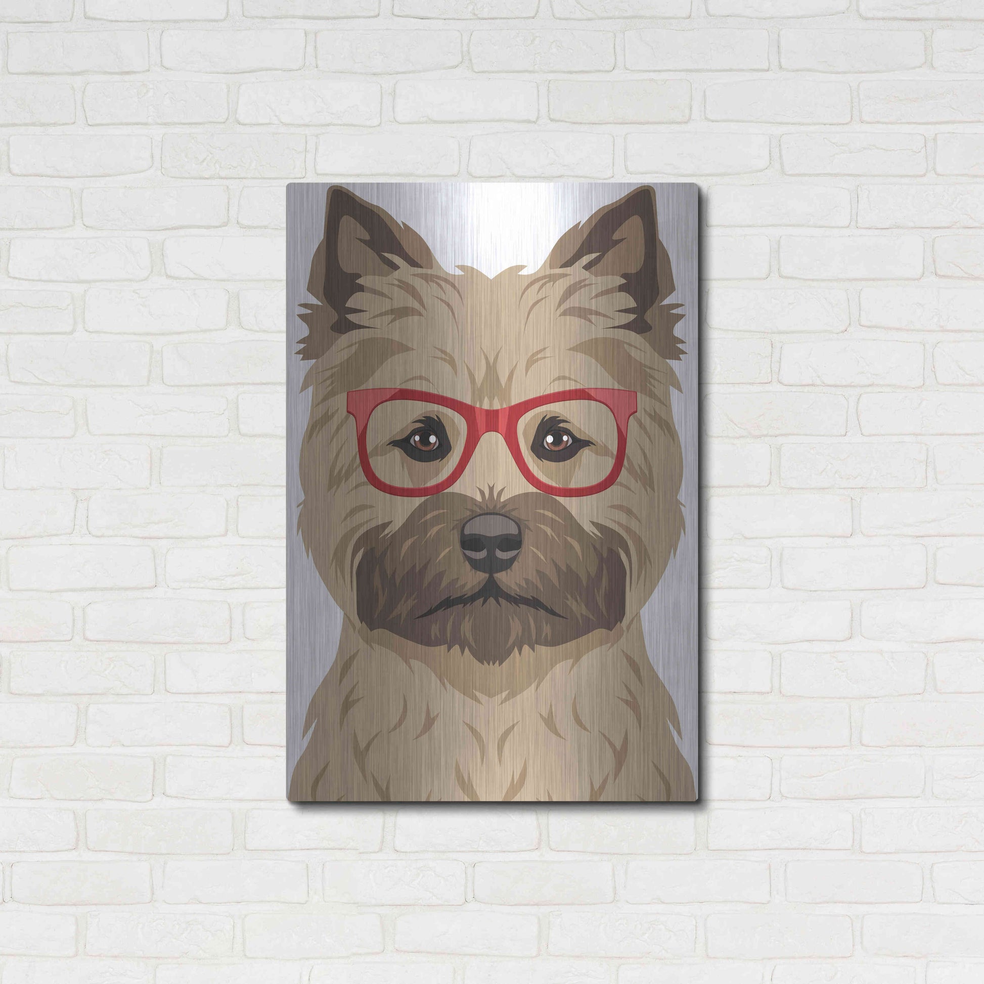 Luxe Metal Art 'Cairn Terrier Wearing Hipster Glasses' by Furbaby Affiliates, Metal Wall Art,24x36