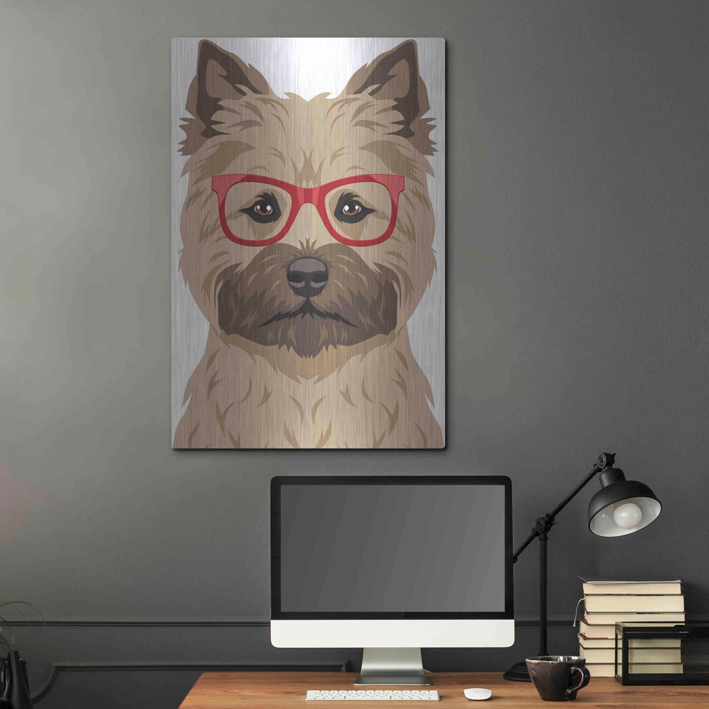 Luxe Metal Art 'Cairn Terrier Wearing Hipster Glasses' by Furbaby Affiliates, Metal Wall Art,24x36